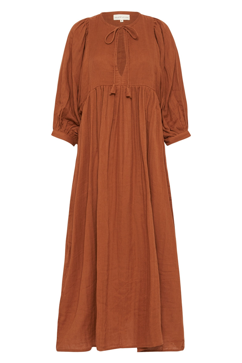 Kyra Midi Dress ~ Rust Gauze