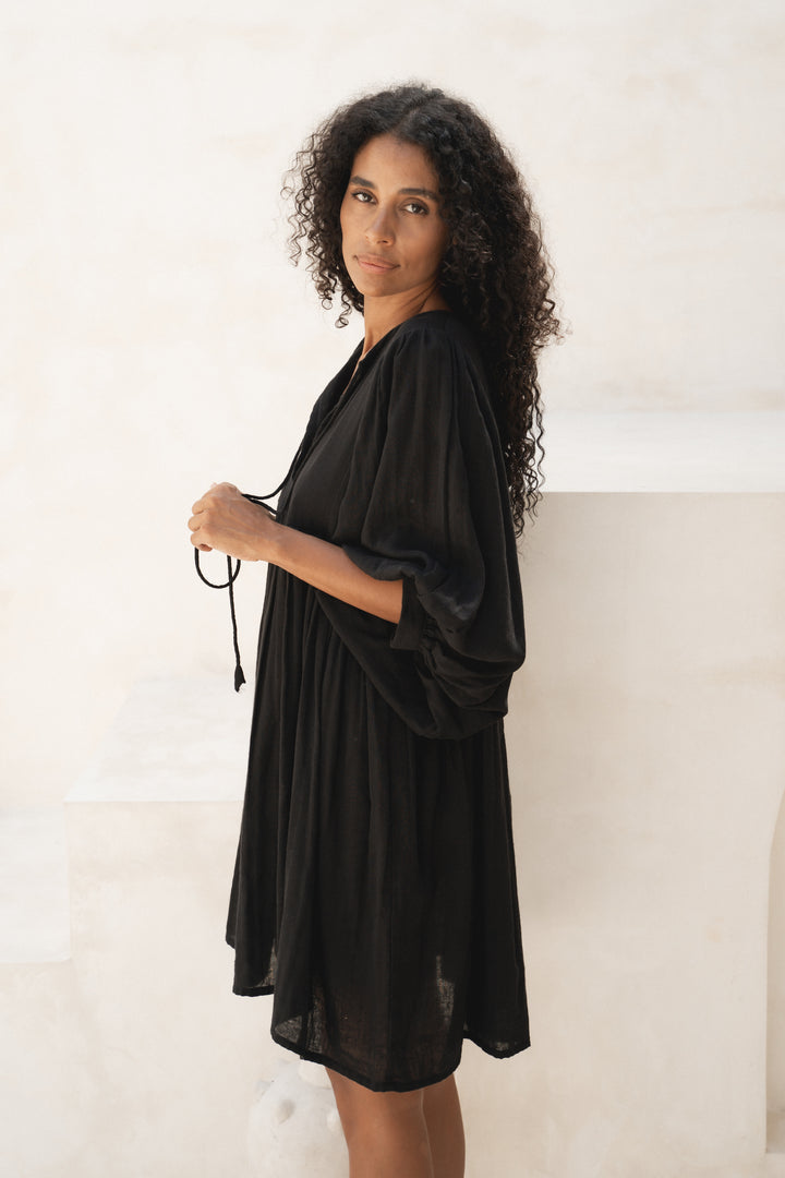 Kyra Mini Dress ~ Black Gauze